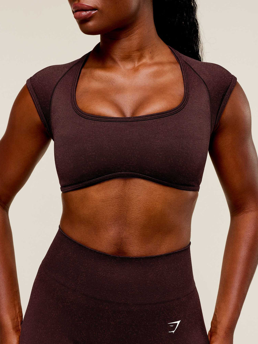 Gymshark Adapt Fleck x Whitney Short Sleeve Crop Top — Cherry Purple/Rich Maroon — 6