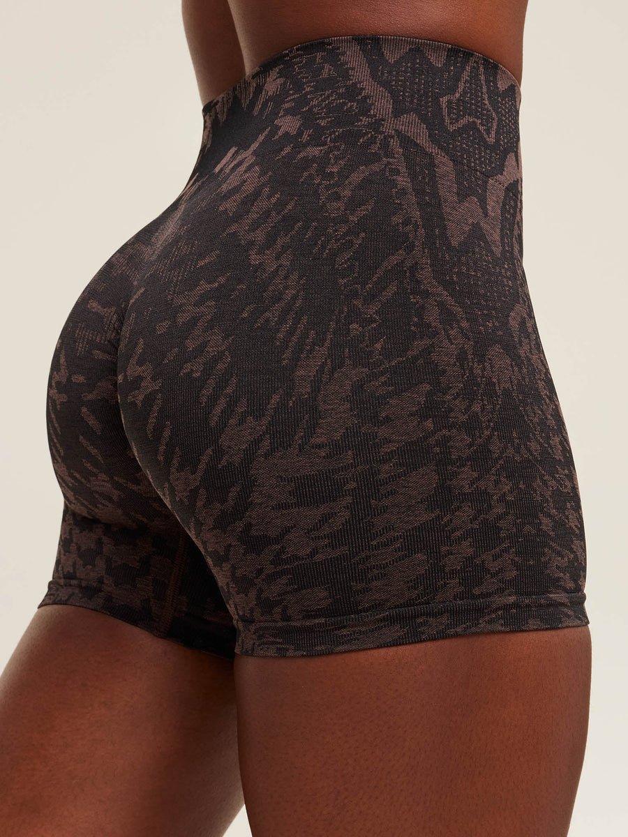 Gymshark Adapt Houndstooth Shorts — Black/Chestnut Pink — 4