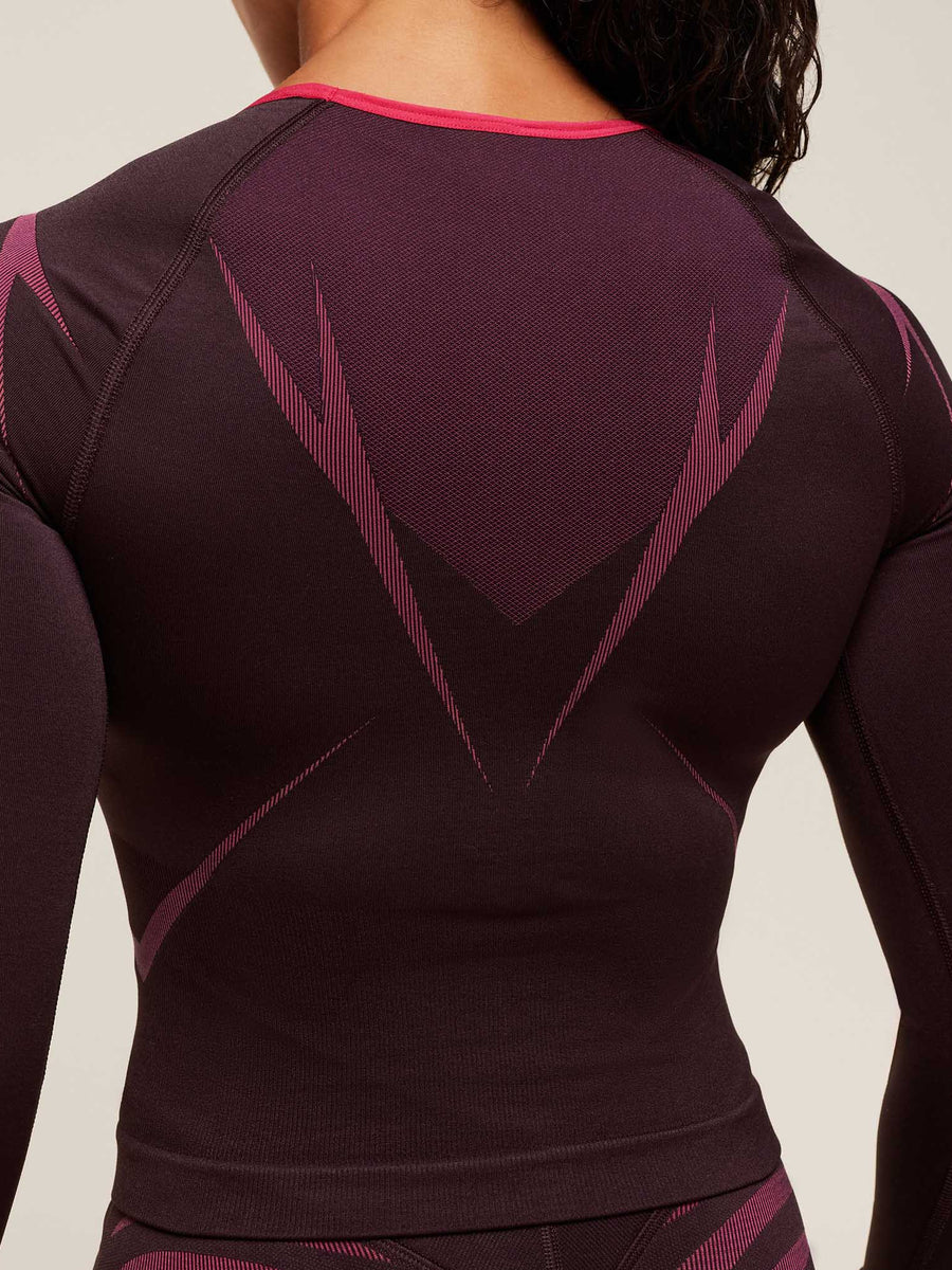 Gymshark Apex Lift Seamless Long Sleeve Crop Top — Cherry Purple/Build Pink — 6
