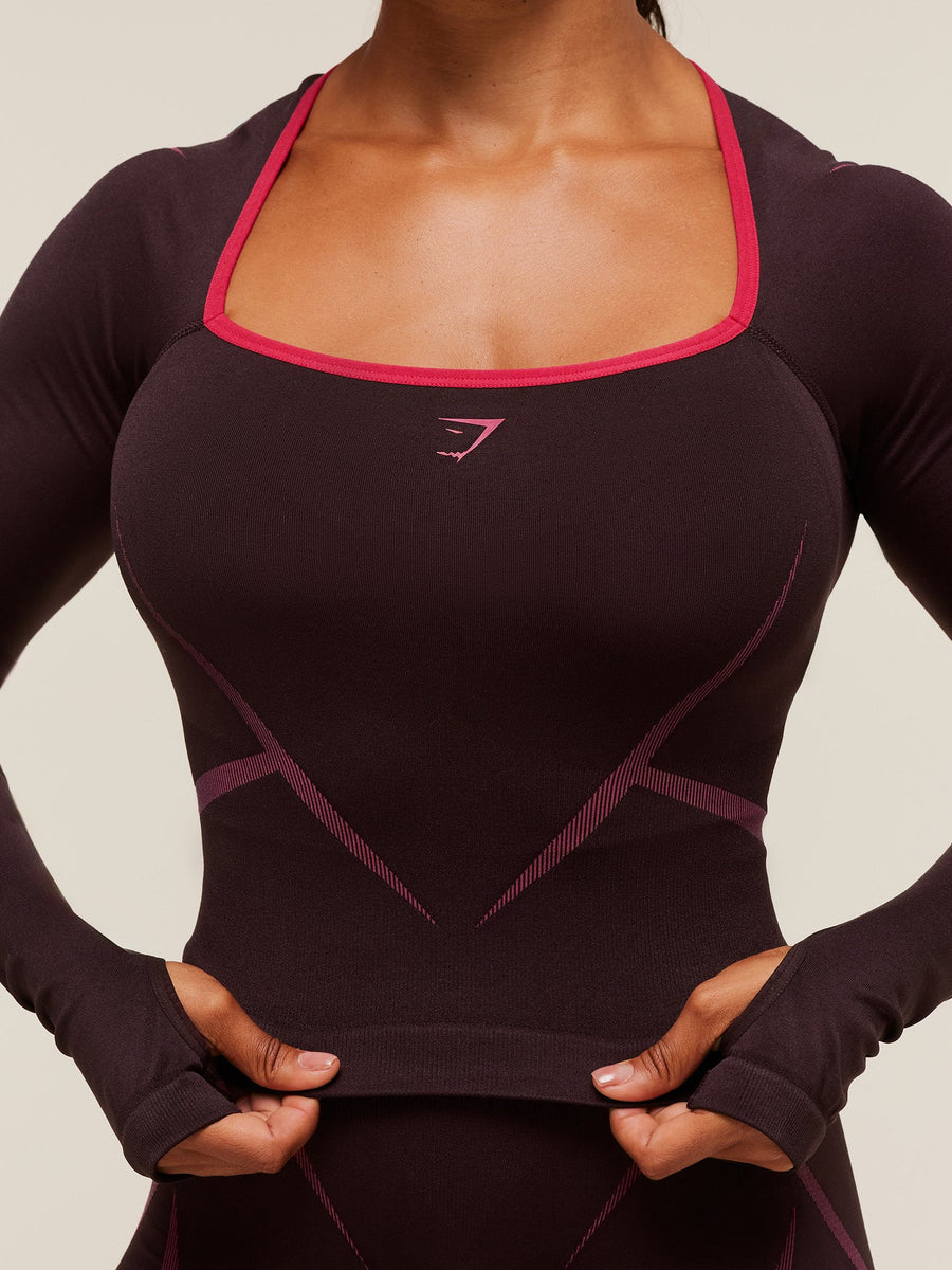 Gymshark Apex Lift Seamless Long Sleeve Crop Top — Cherry Purple/Build Pink — 5