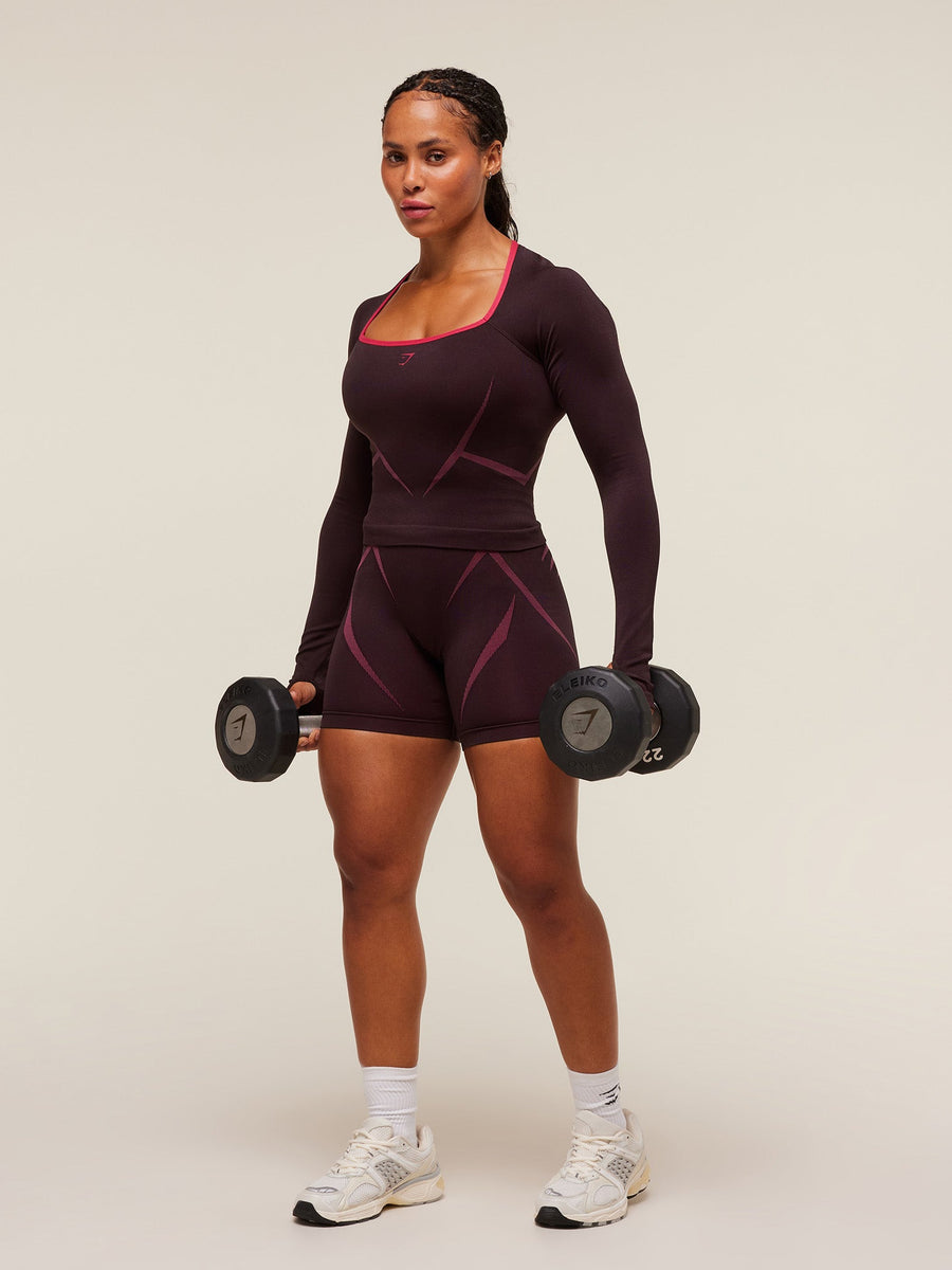 Gymshark Apex Lift Seamless Long Sleeve Crop Top — Cherry Purple/Build Pink — 4
