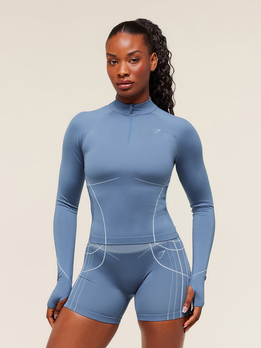 Gymshark Apex Seamless 1/4 Zip Pullover — Worn Blue/Gentle Blue — 1