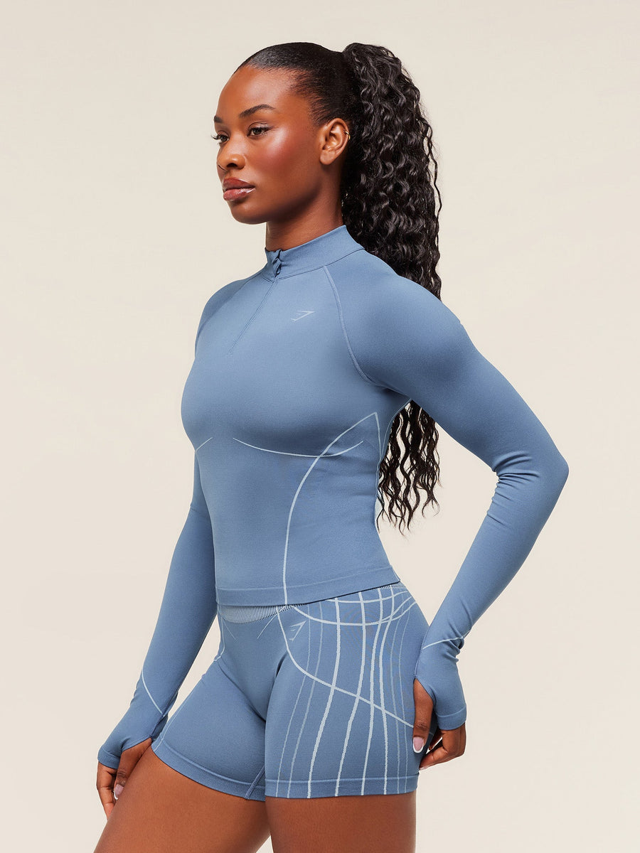 Gymshark Apex Seamless 1/4 Zip Pullover — Worn Blue/Gentle Blue — 3