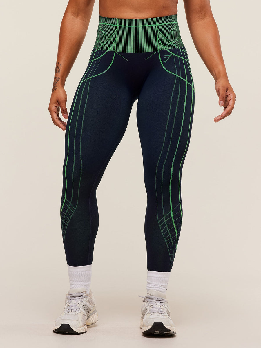 Gymshark Apex Seamless Leggings — Heavy Blue/Active Green — 1
