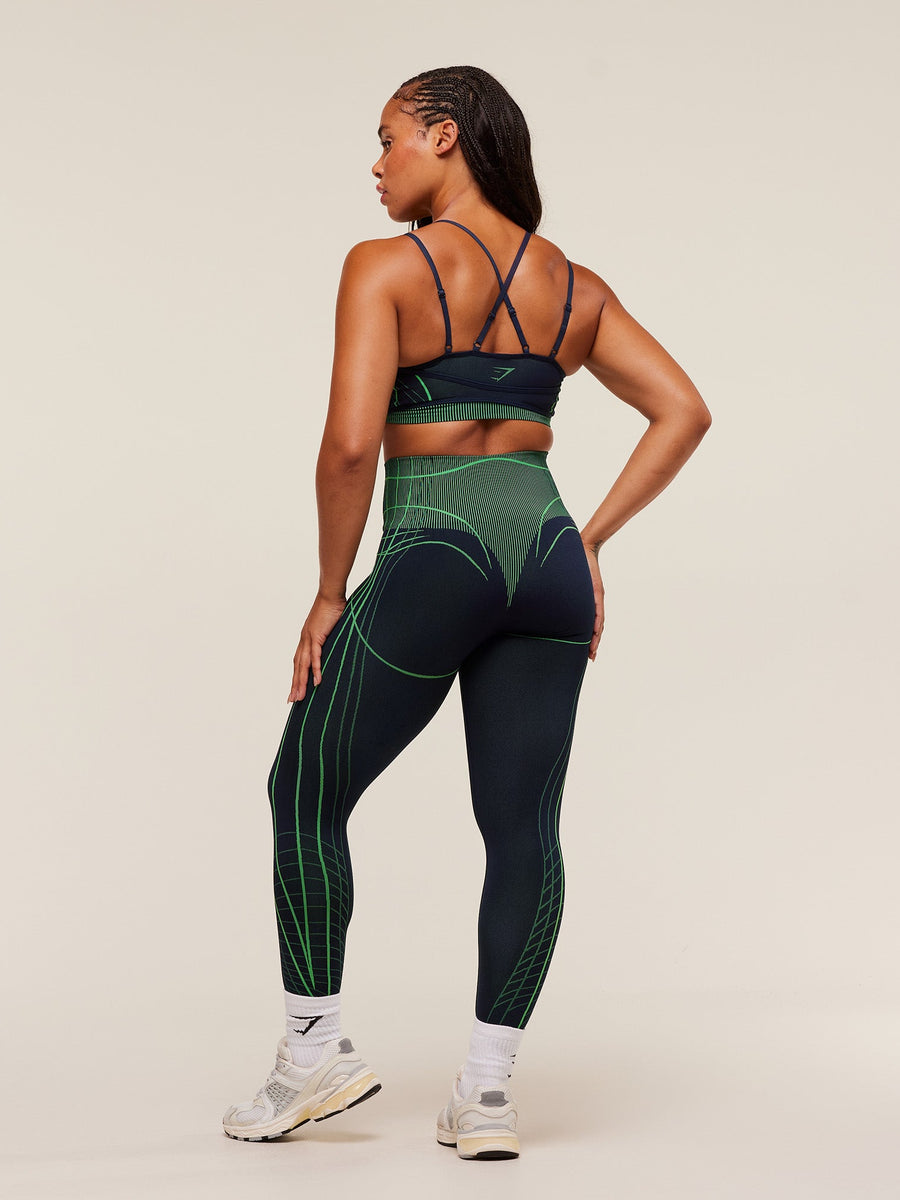 Gymshark Apex Seamless Leggings — Heavy Blue/Active Green — 4