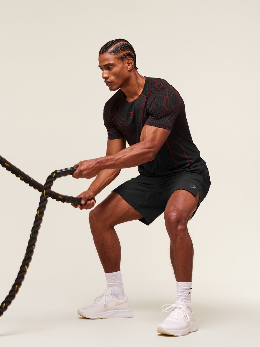 Gymshark Apex Seamless T-Shirt — Black/Carmine Red — 8