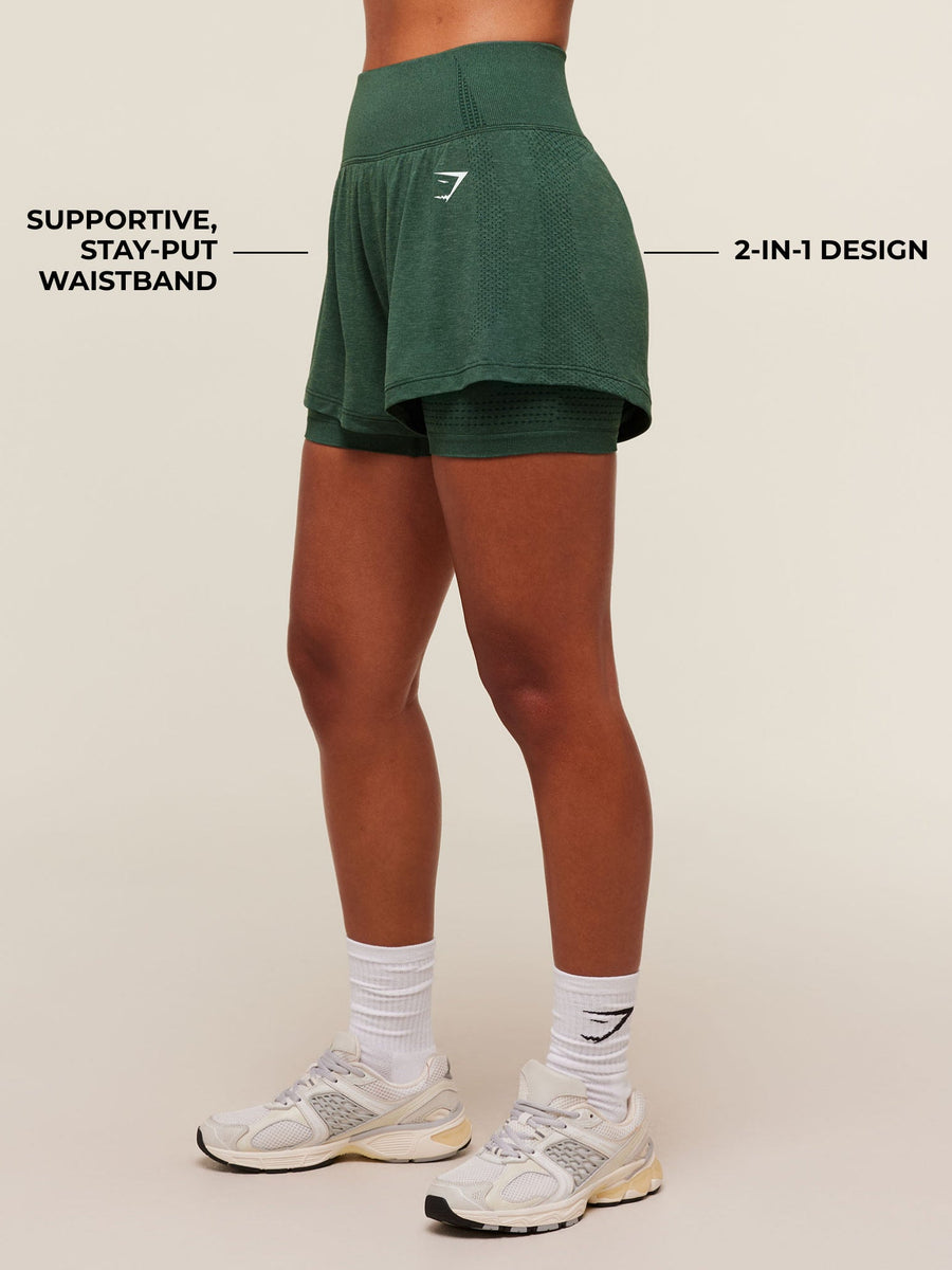 Gymshark Vital 2-in-1 Shorts — Obsidian Green Marl — 2