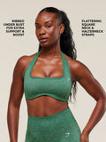 Gymshark Adapt Fleck x Whitney Halterneck Sports Bra — Lift Green/Clay Green — 4