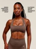 Gymshark Adapt Fleck x Whitney Halterneck Sports Bra — Soft Brown/Chestnut Pink — 4