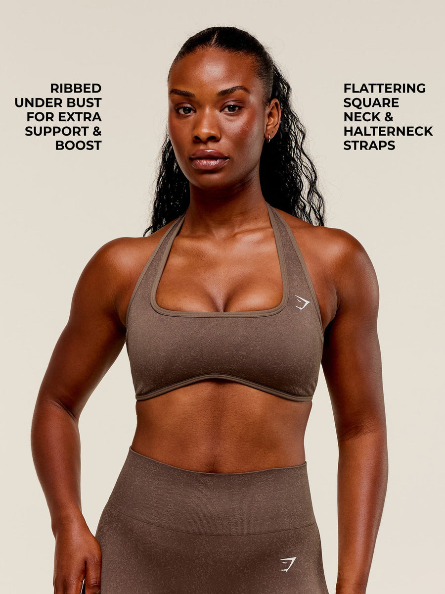 Gymshark Adapt Fleck x Whitney Halterneck Sports Bra — Soft Brown/Chestnut Pink — 4