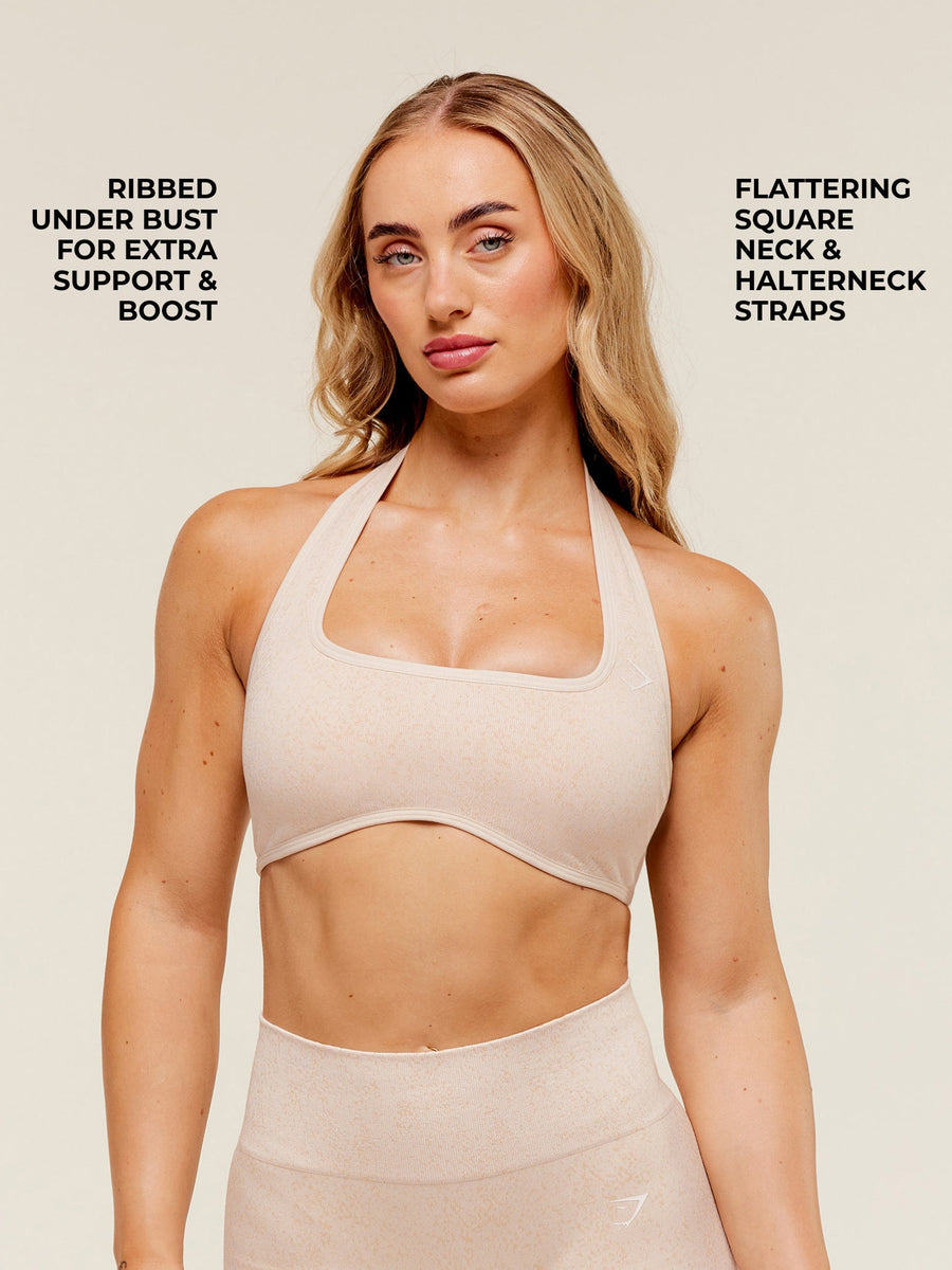Gymshark Adapt Fleck x Whitney Halterneck Sports Bra — Coconut White — 4