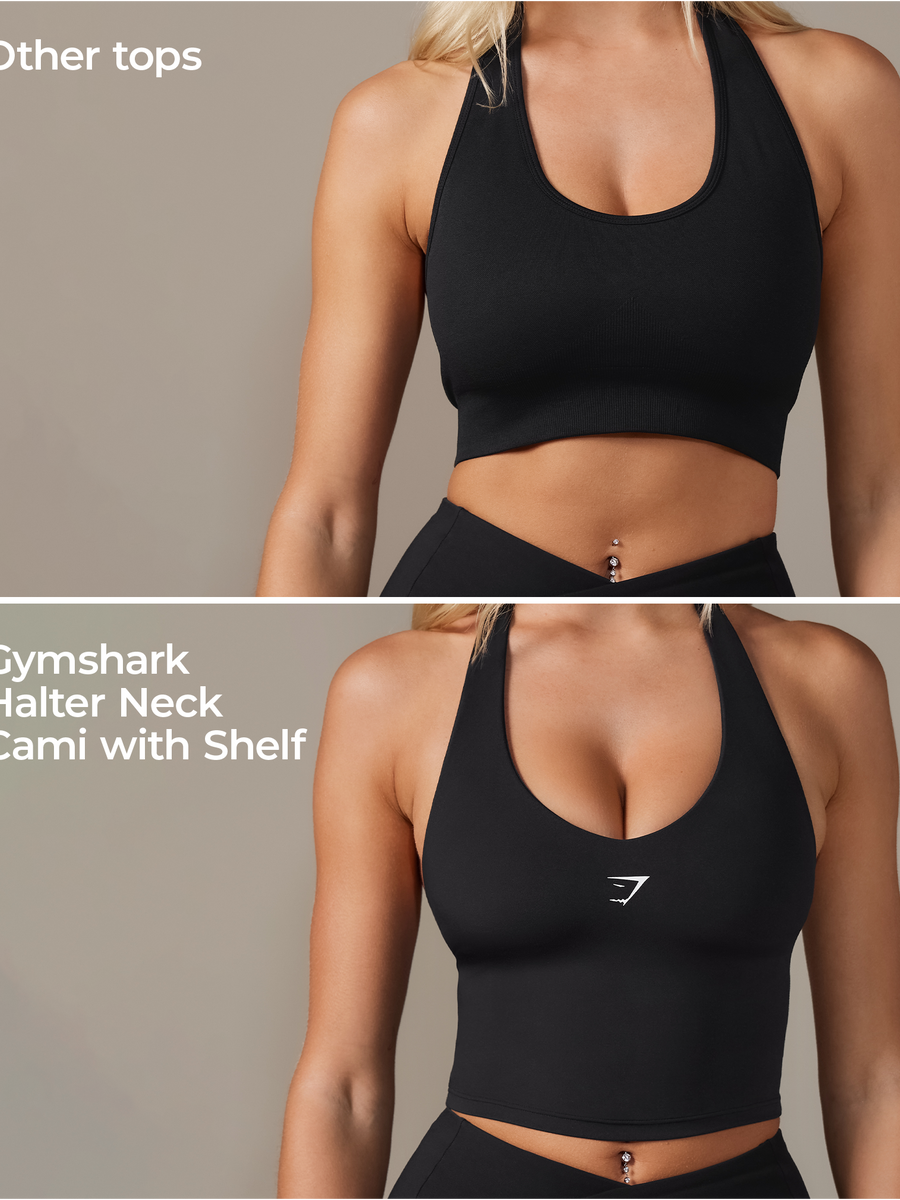 Gymshark Halter Neck Cami with Shelf — Black — 2