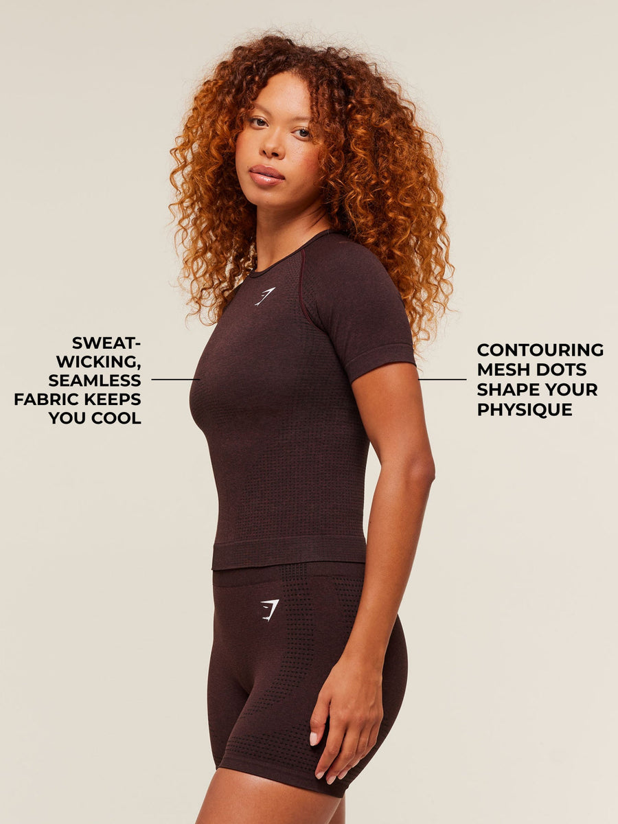 Gymshark Vital Tight T-Shirt — Rich Maroon/Marl — 2