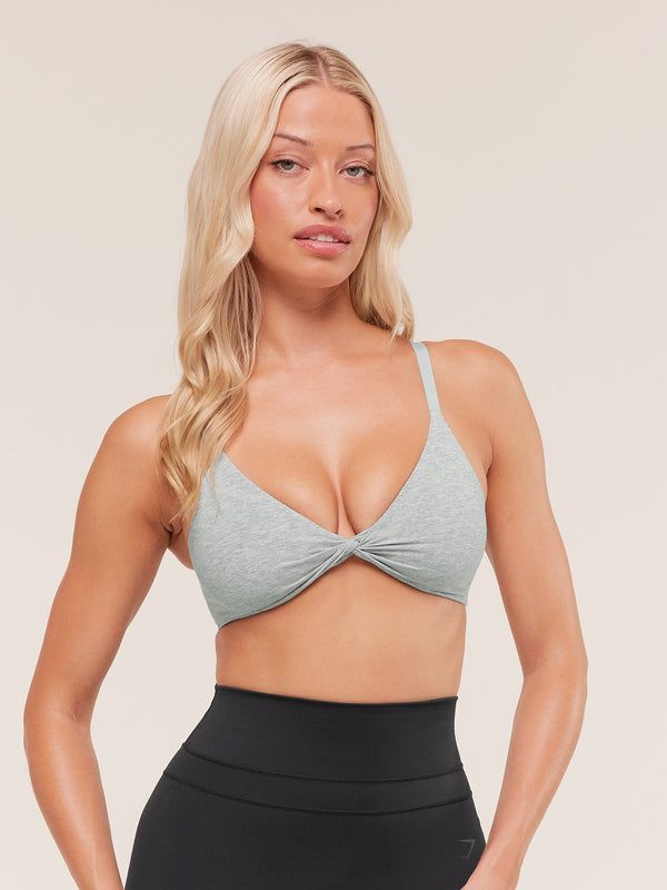 Gymshark Cotton Twist Front Bralette — Light Grey Core Marl