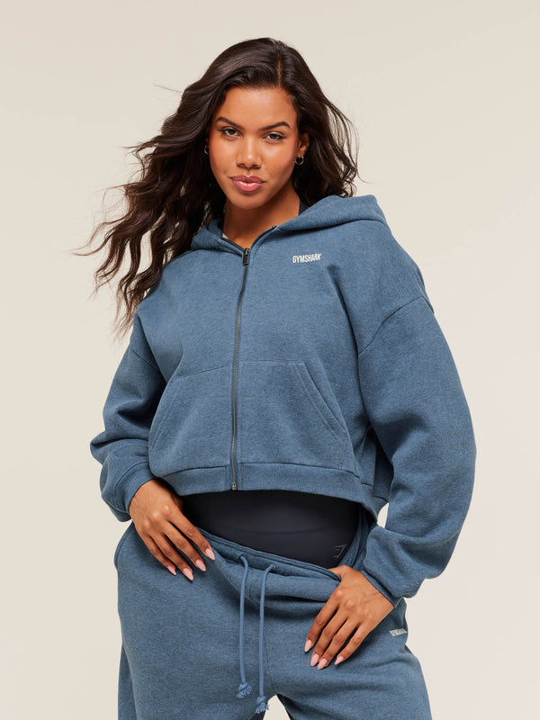 Gymshark Cosy Luxe Zip Through Hoodie — Compound Blue Marl