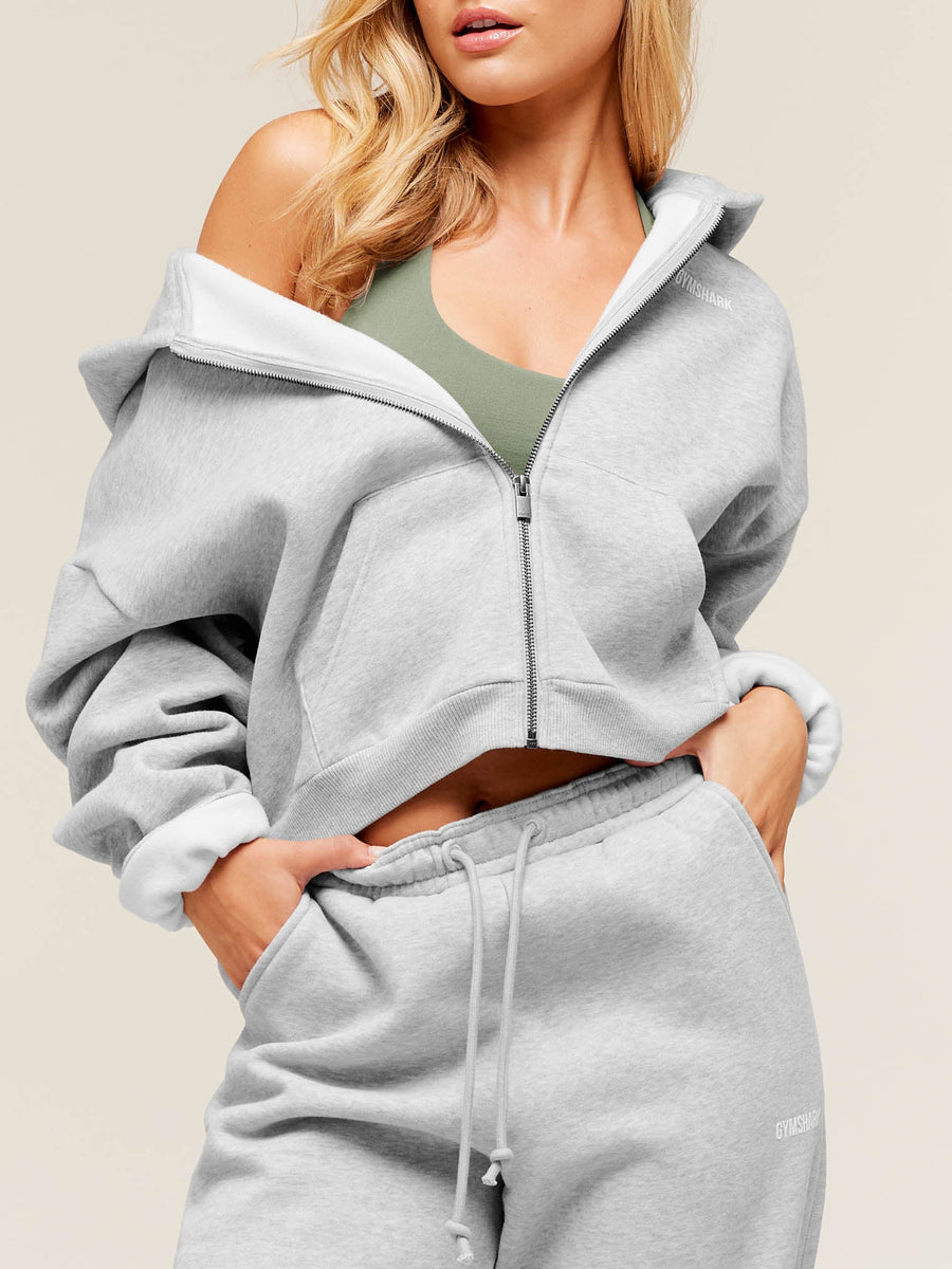 Gymshark Cosy Luxe Zip Through Hoodie — Soft Grey Marl — 4