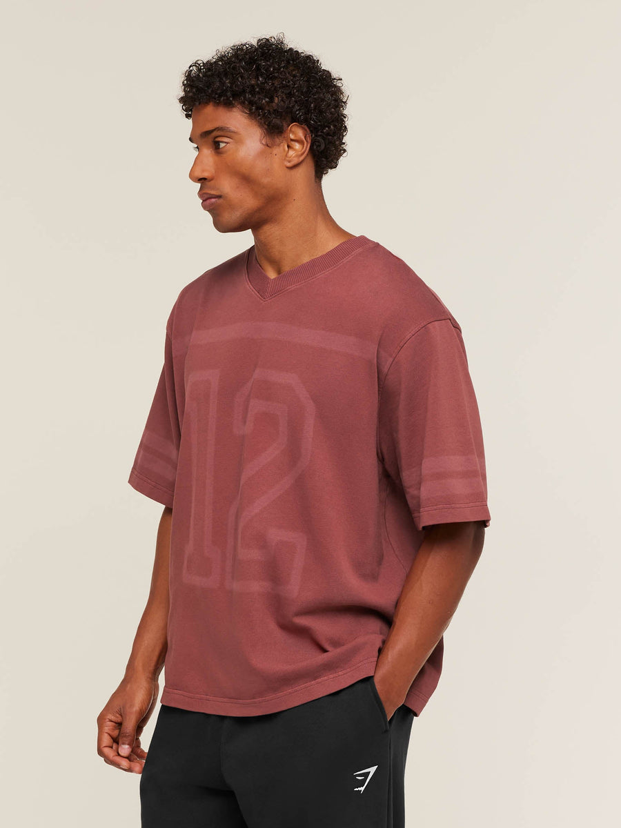 Gymshark Collegiate Washed Jersey T-Shirt — Burgundy Brown — 4