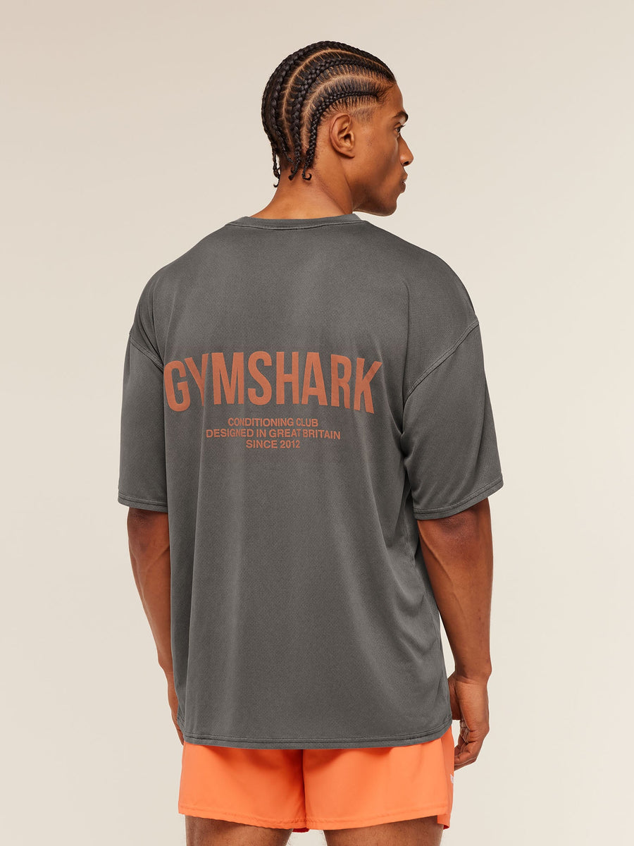 Gymshark Conditioning Club Washed T-Shirt — Black/Dayglow Peach/Wash — 6