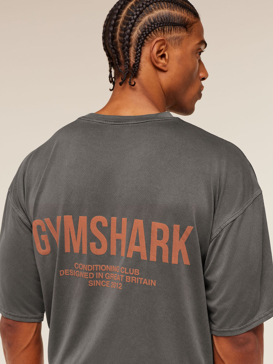 Gymshark Conditioning Club Washed T-Shirt — Black/Dayglow Peach/Wash — 7
