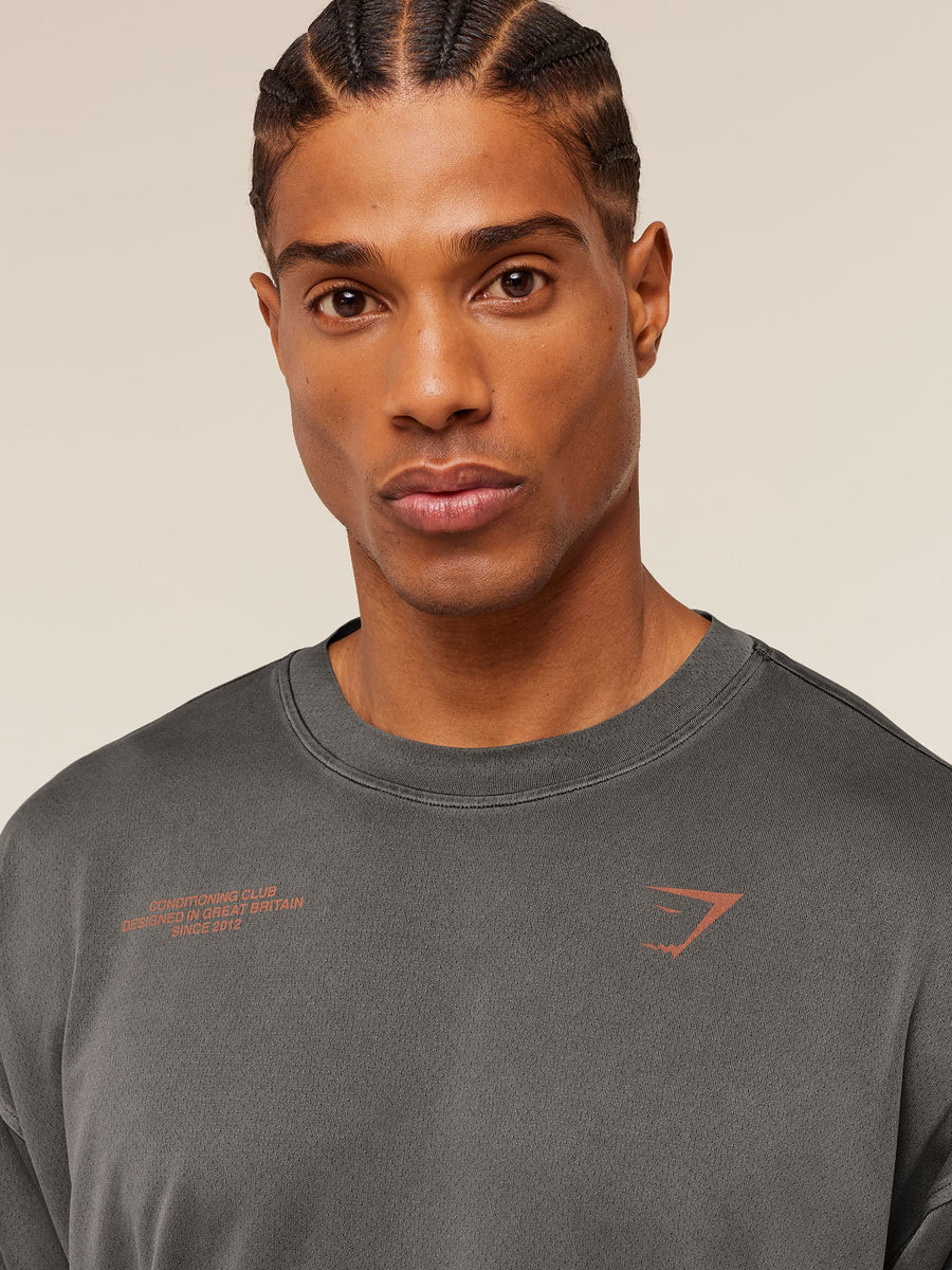 Gymshark Conditioning Club Washed T-Shirt — Black/Dayglow Peach/Wash — 8