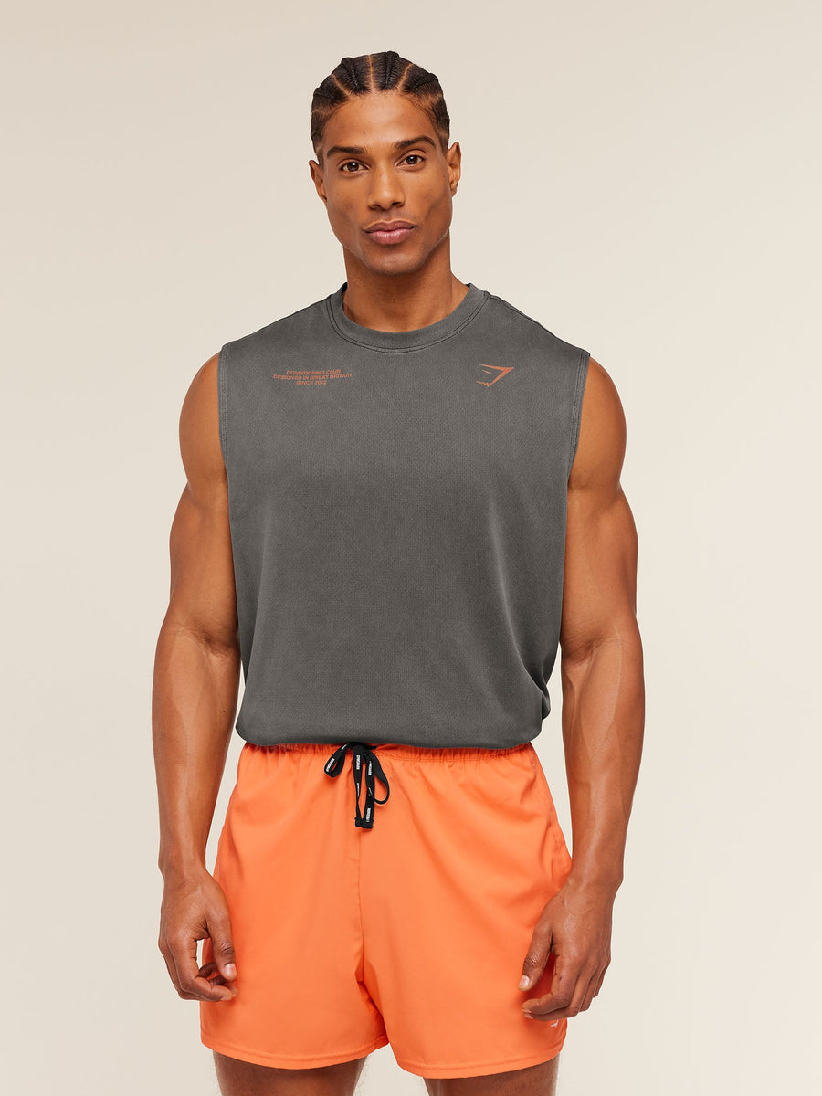 Gymshark Conditioning Club Washed Tank — Black/Dayglow Peach/Wash — 4