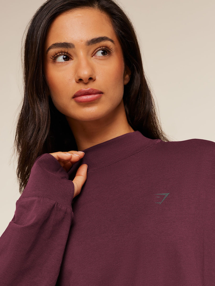 Gymshark Covered Longline Cotton Long Sleeve Top — GS Impact Burgundy — 5
