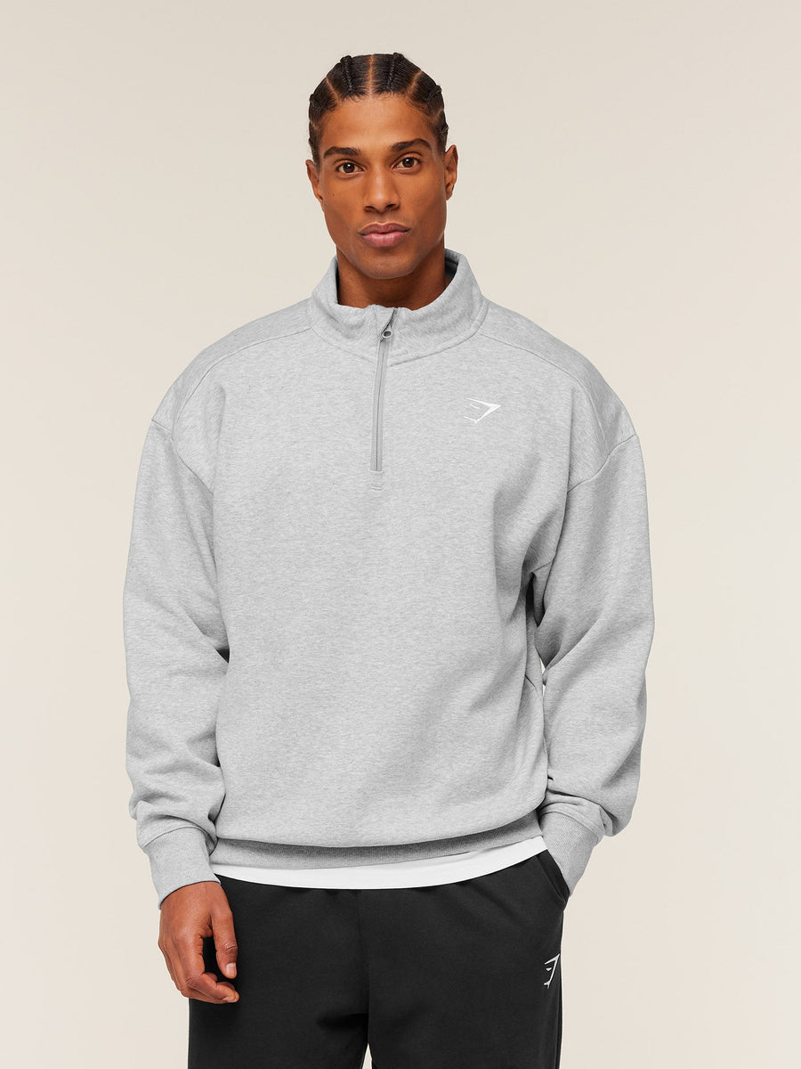 Gymshark Crest Oversized 1/4 Zip — Light Grey Core Marl — 1