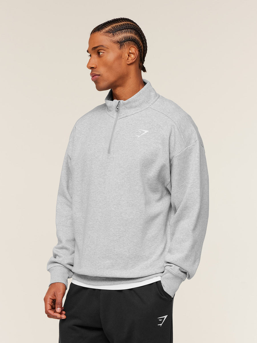 Gymshark Crest Oversized 1/4 Zip — Light Grey Core Marl — 3