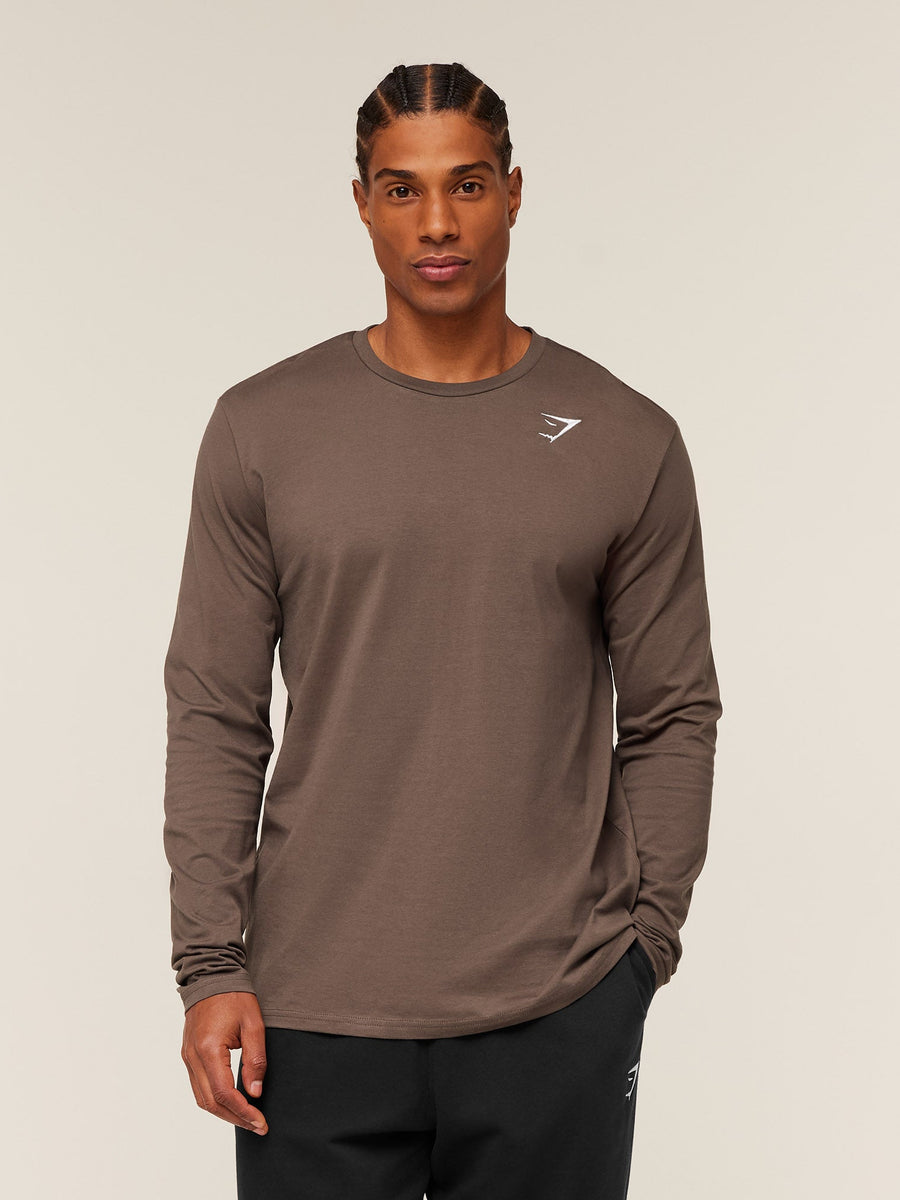 Gymshark Crest Long Sleeve T-Shirt — Soft Brown — 6