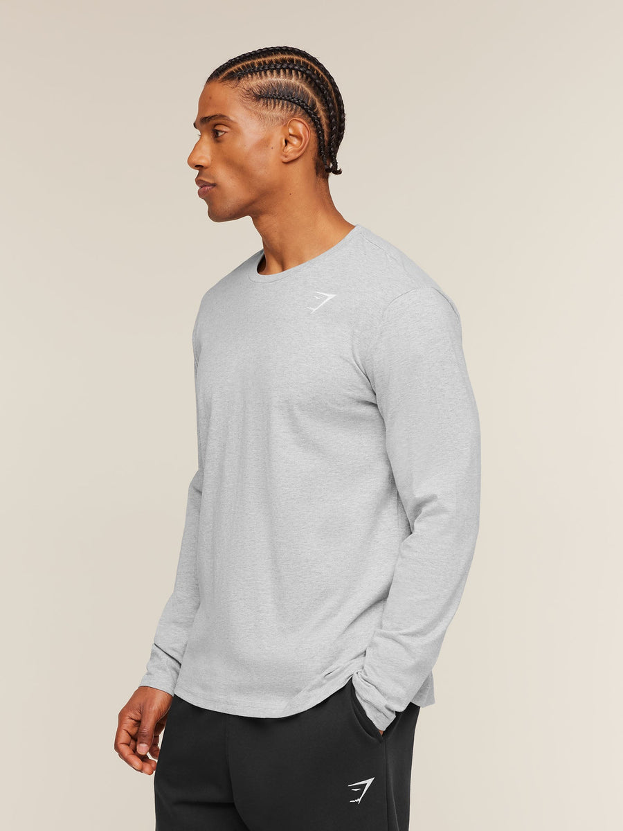 Gymshark Crest Long Sleeve T-Shirt — Light Grey Marl — 3