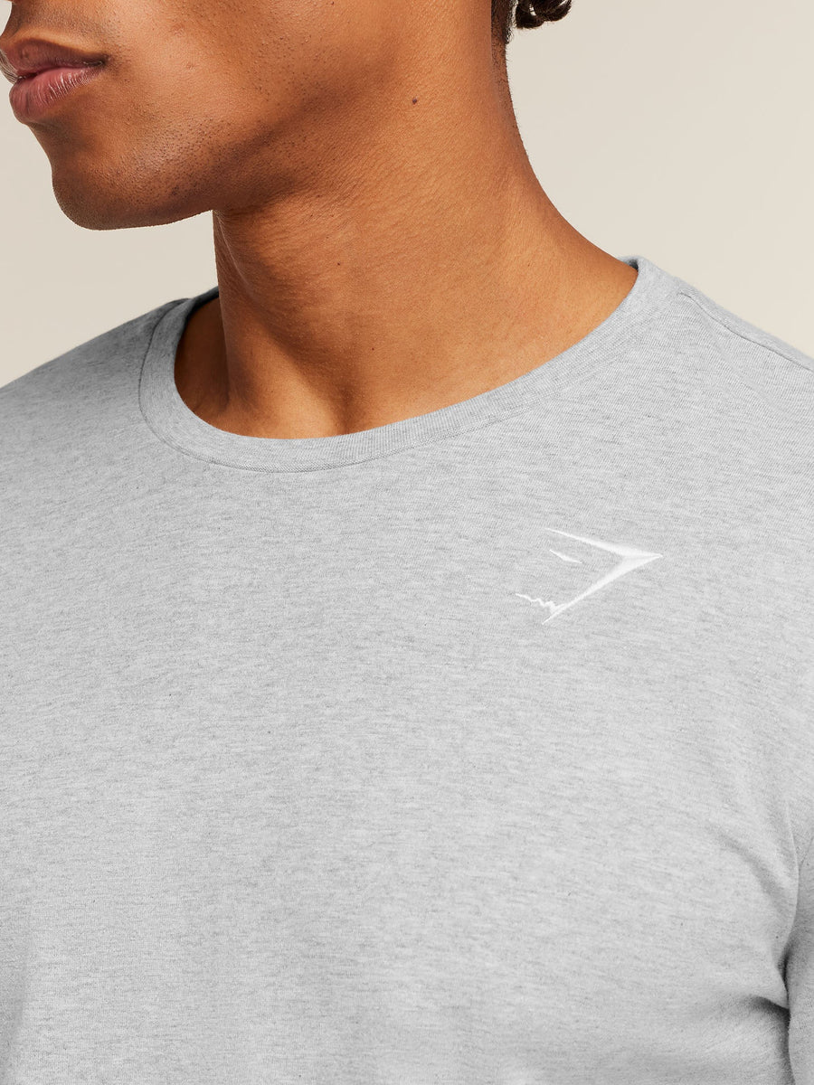 Gymshark Crest Long Sleeve T-Shirt — Light Grey Marl — 4