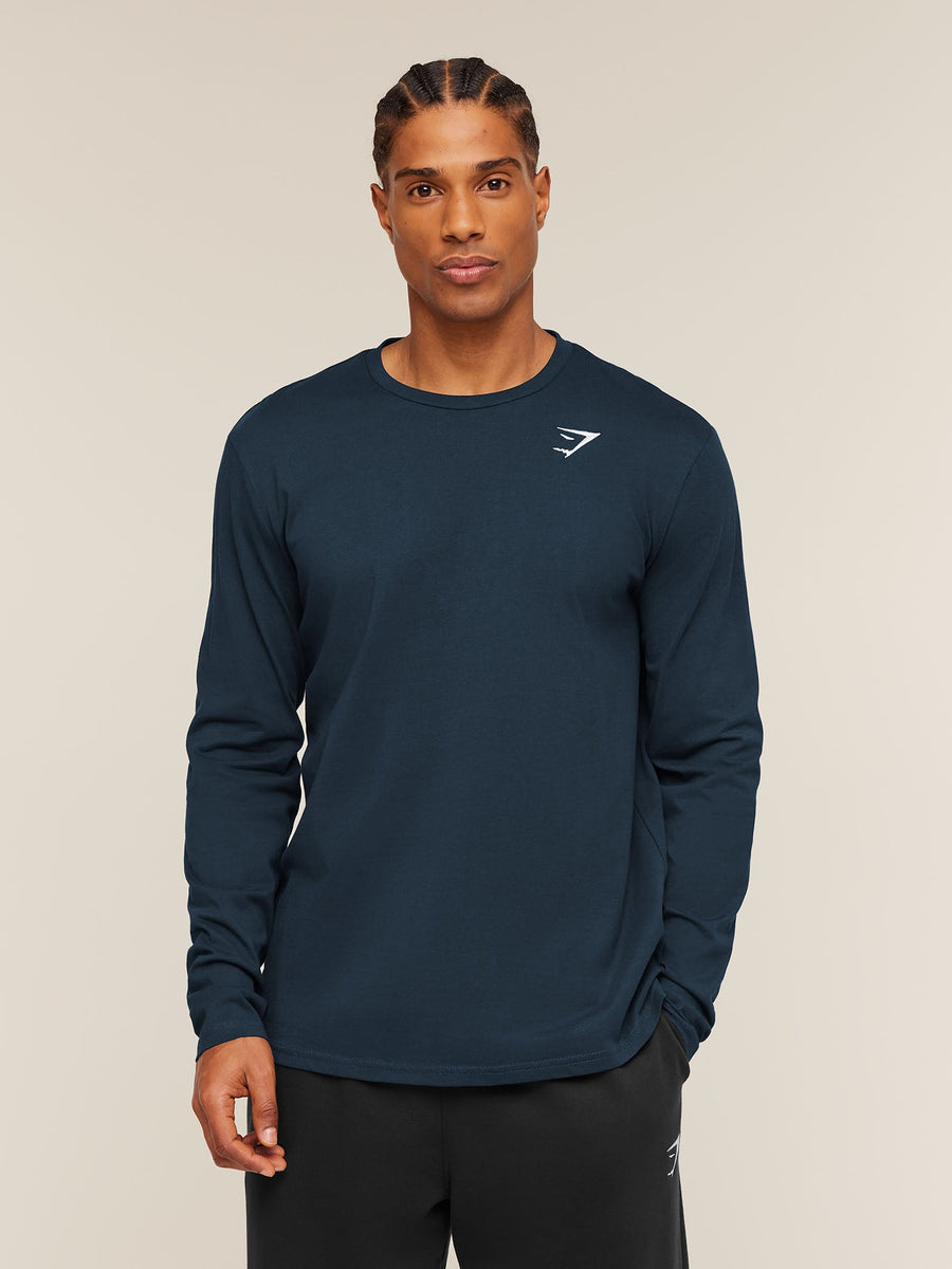 Gymshark Crest Long Sleeve T-Shirt — Navy — 1
