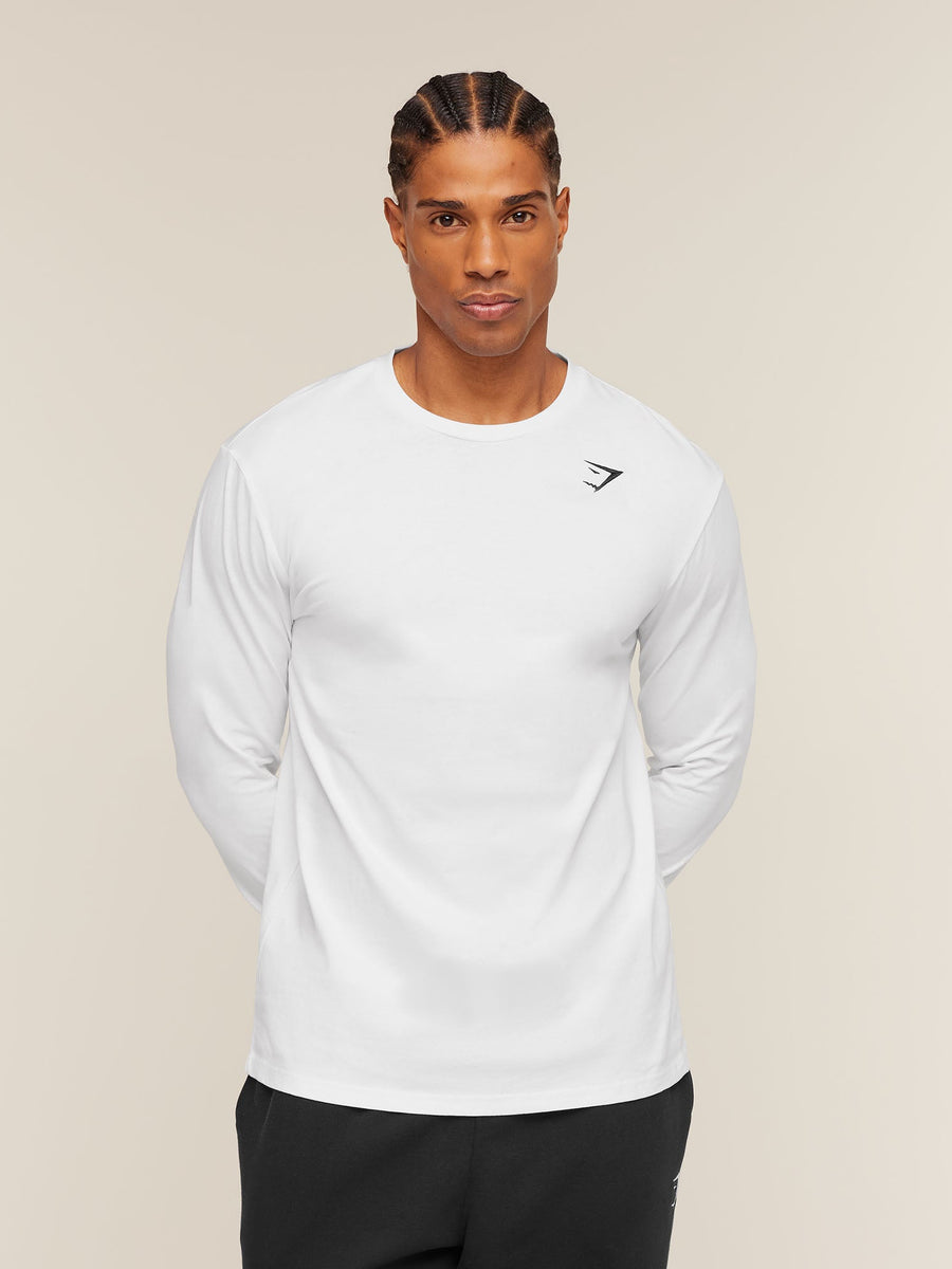 Gymshark Crest Long Sleeve T-Shirt — White — 1