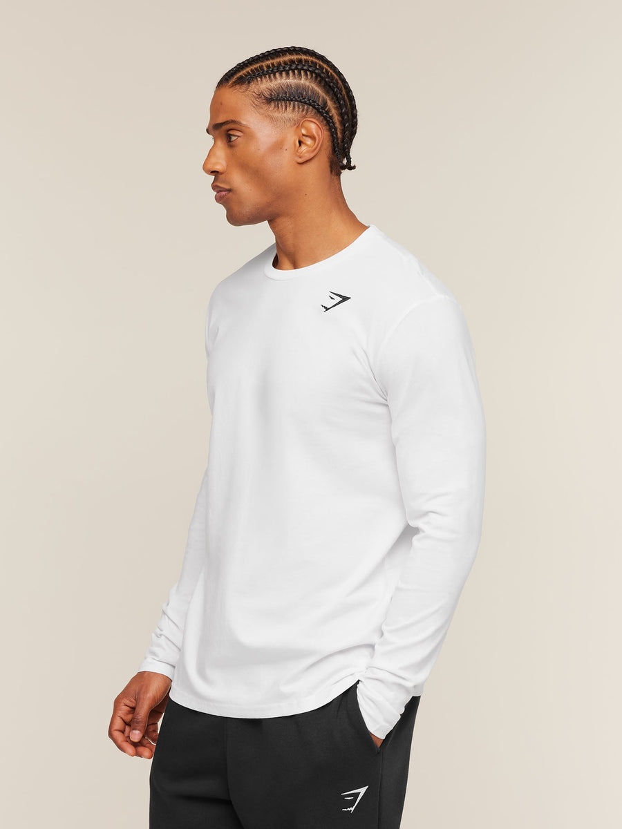 Gymshark Crest Long Sleeve T-Shirt — White — 3