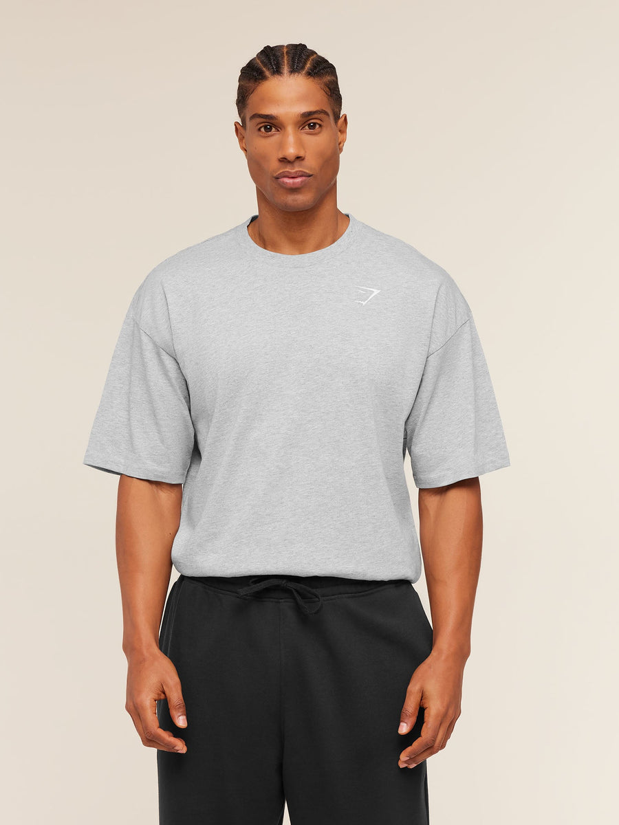 Gymshark Crest Oversized T-Shirt — Light Grey Core Marl — 1