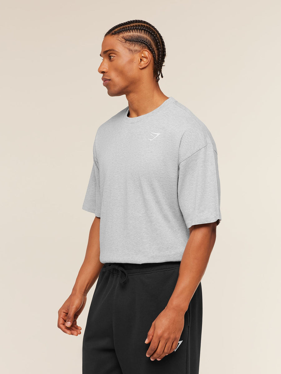 Gymshark Crest Oversized T-Shirt — Light Grey Core Marl — 4