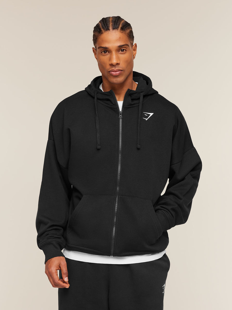 Gymshark Crest Oversized Zip Up Hoodie — Black — 1