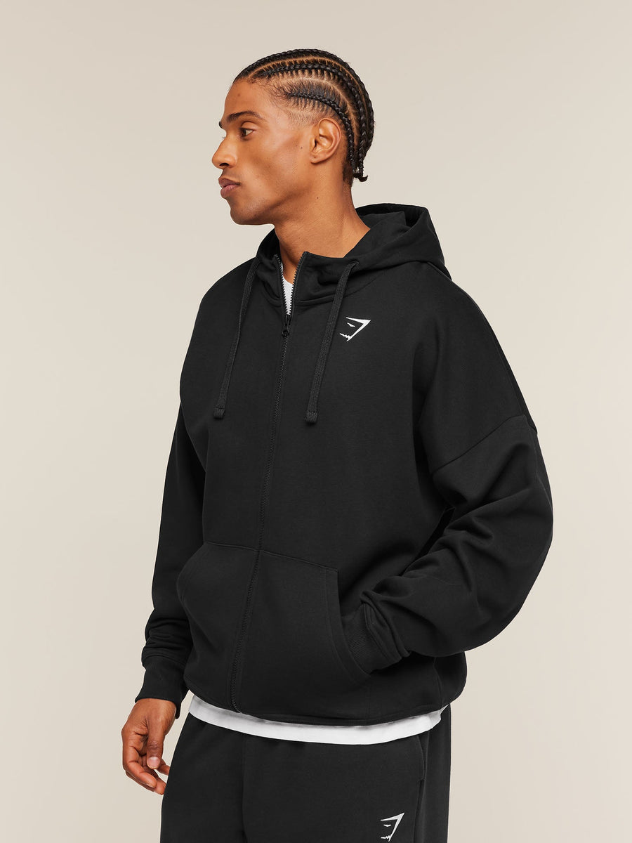 Gymshark Crest Oversized Zip Up Hoodie — Black — 3