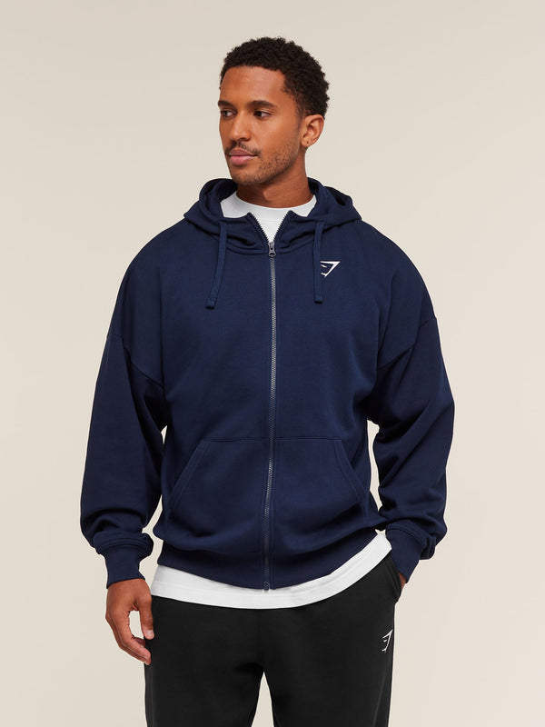 Gymshark Crest Oversized Zip Up Hoodie — Navy