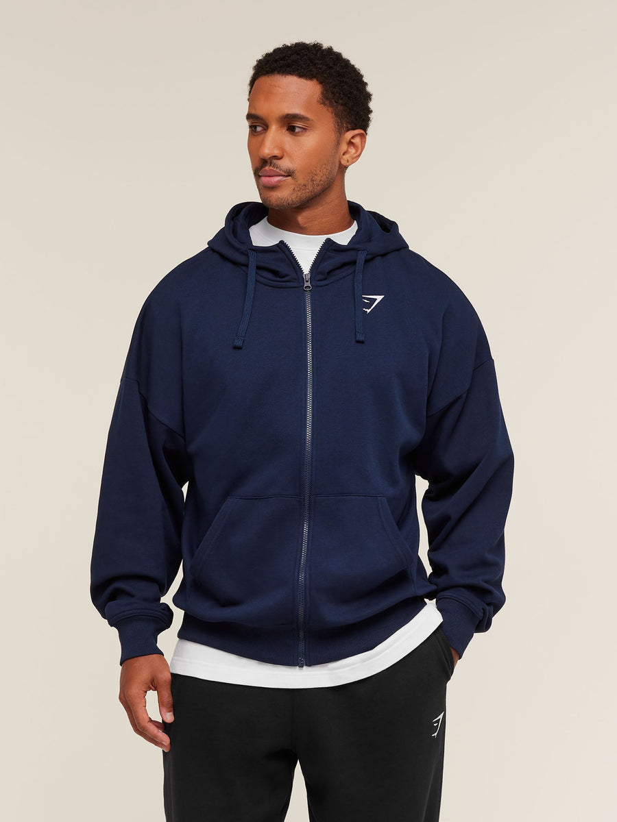 Gymshark Crest Oversized Zip Up Hoodie — Navy — 1