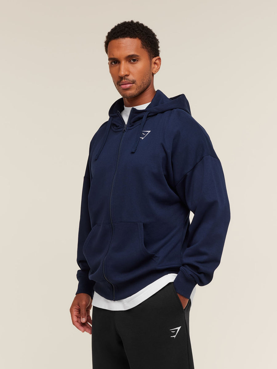 Gymshark Crest Oversized Zip Up Hoodie — Navy — 3