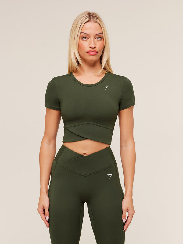 Gymshark Crossover Midi Top with Shelf — Winter Olive