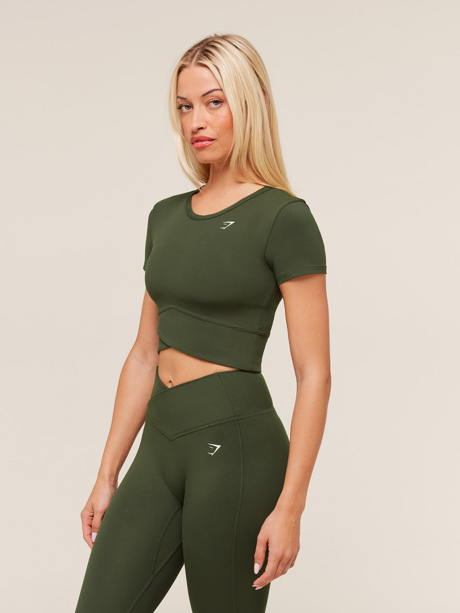 Gymshark Crossover Midi Top with Shelf — Winter Olive — 3