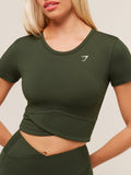 Gymshark Crossover Midi Top with Shelf — Winter Olive — 4