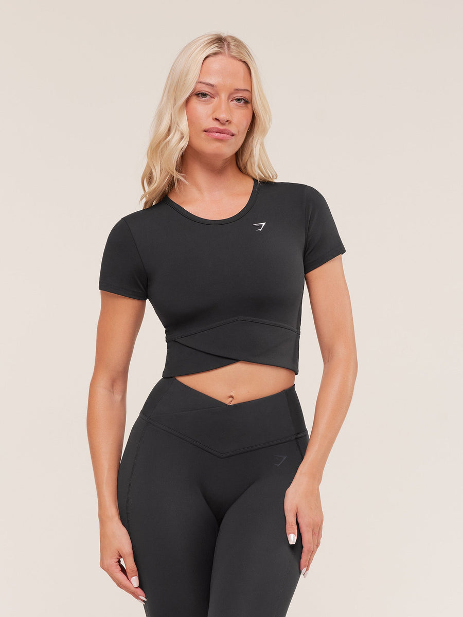 Gymshark Crossover Midi Top with Shelf — Black — 1