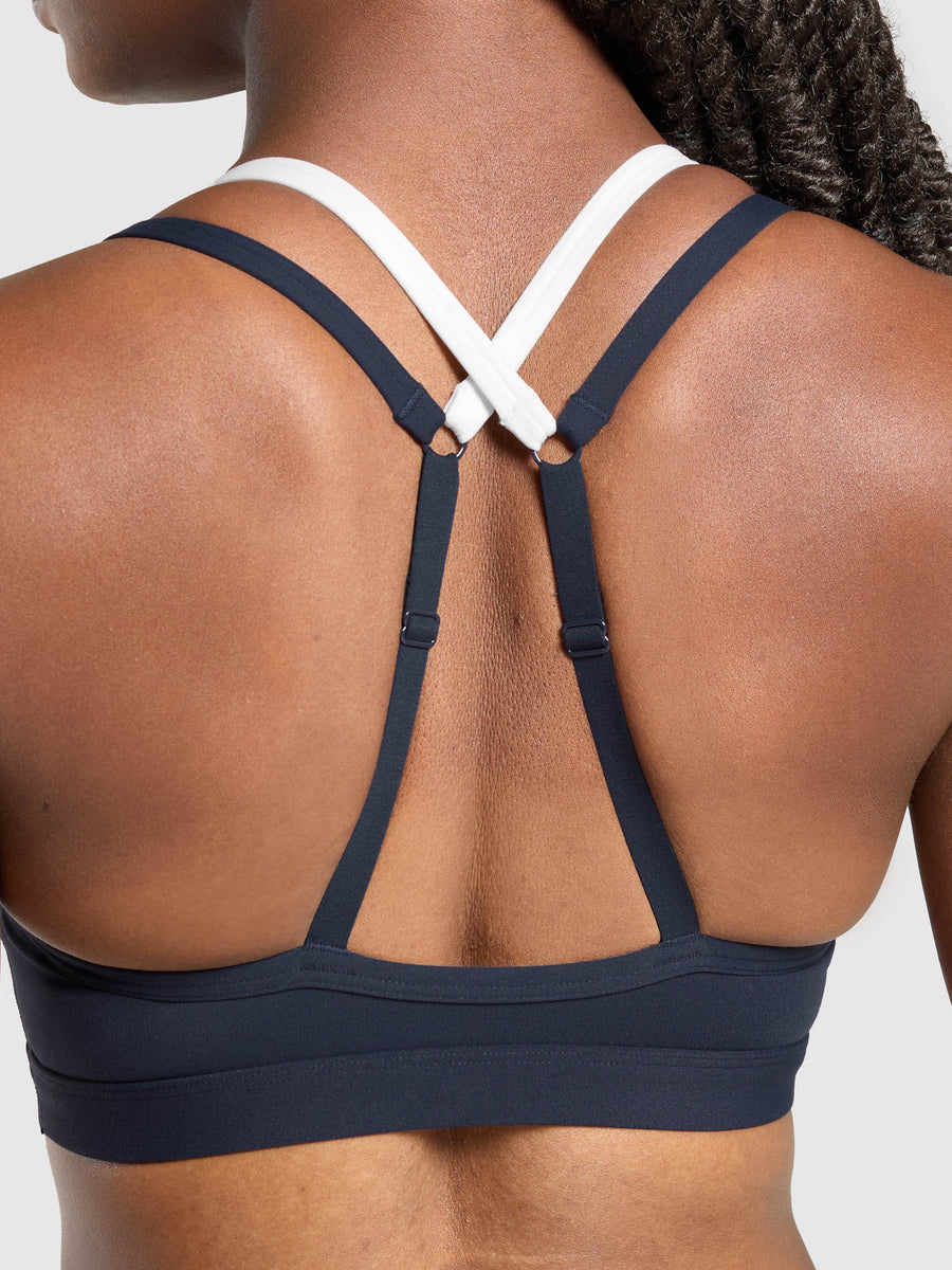 Gymshark Double Up Sports Bra — Heavy Blue/Soft White — 4