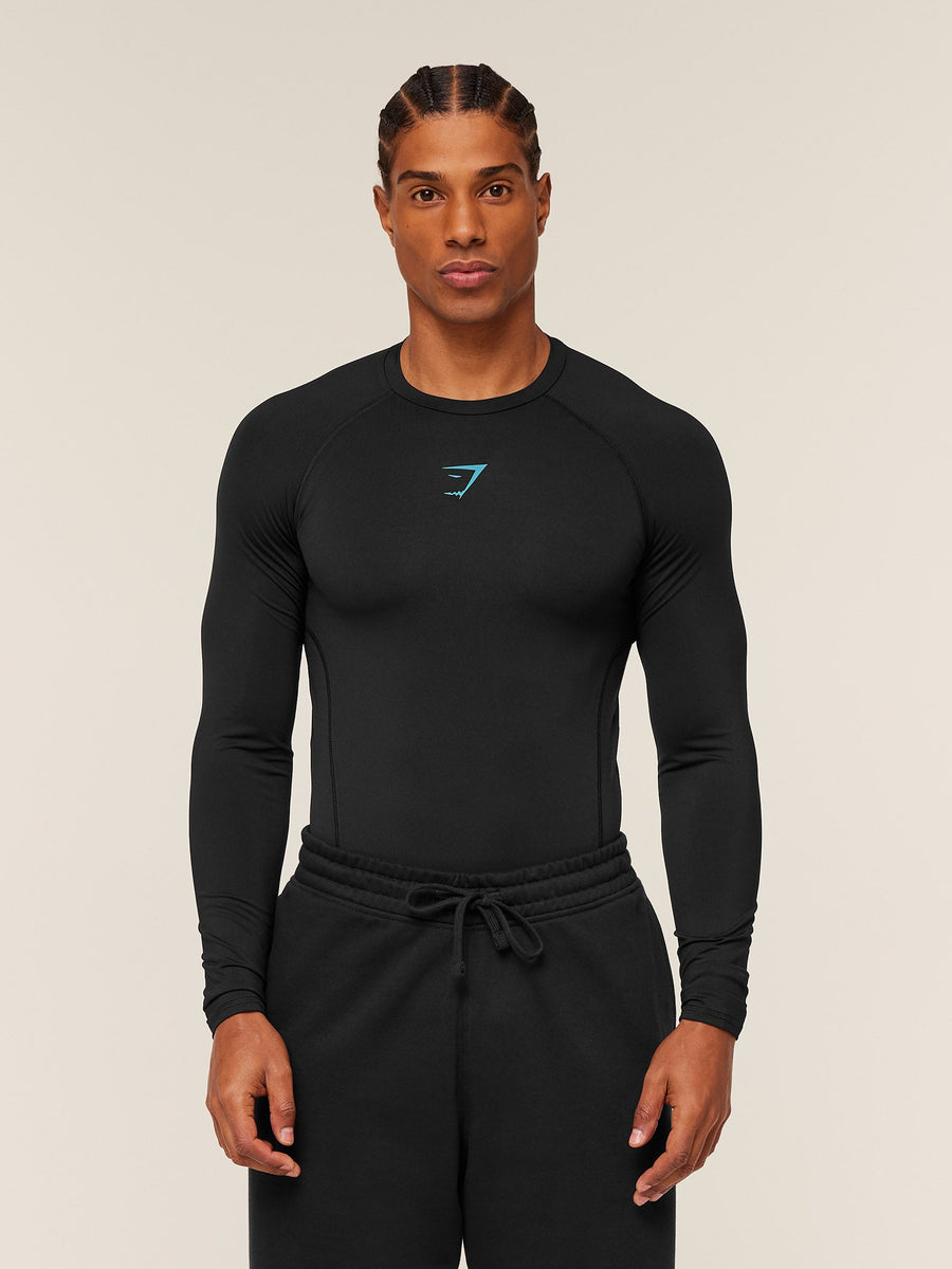 Gymshark Element Baselayer Long Sleeve T-Shirt — Black/Brand Blue — 1