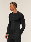 Gymshark Element Baselayer Long Sleeve T-Shirt — Black/Brand Blue — 3