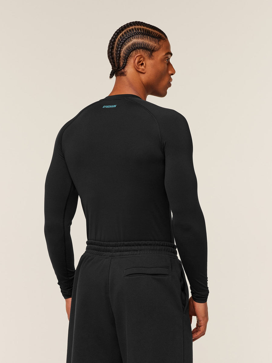 Gymshark Element Baselayer Long Sleeve T-Shirt — Black/Brand Blue — 2