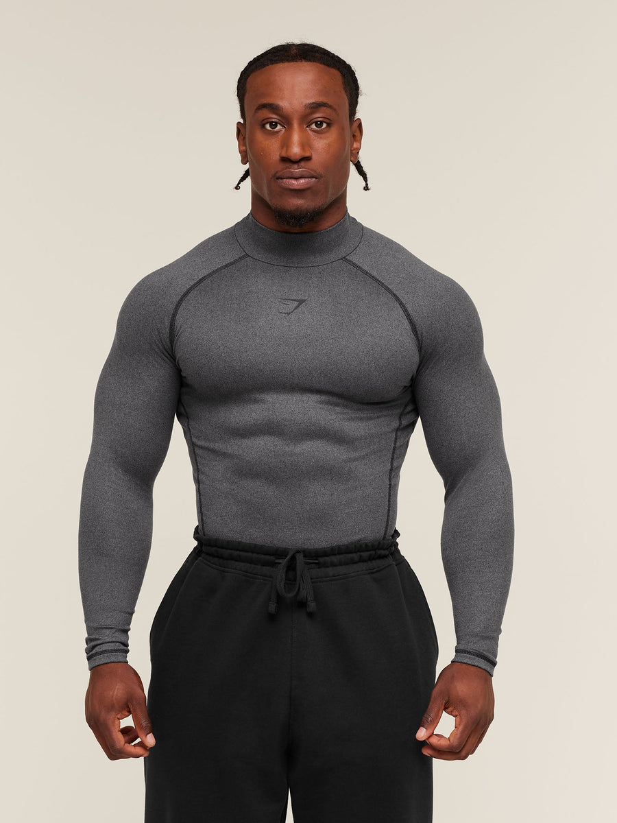 Gymshark Element Baselayer Mock Neck Long Sleeve T-Shirt — Black/Dark Grey Marl — 1